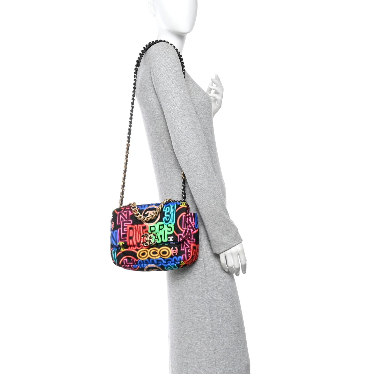 Fabric Quilted Neon Graffiti Medium Chanel 19 Flap Black Multicolor
