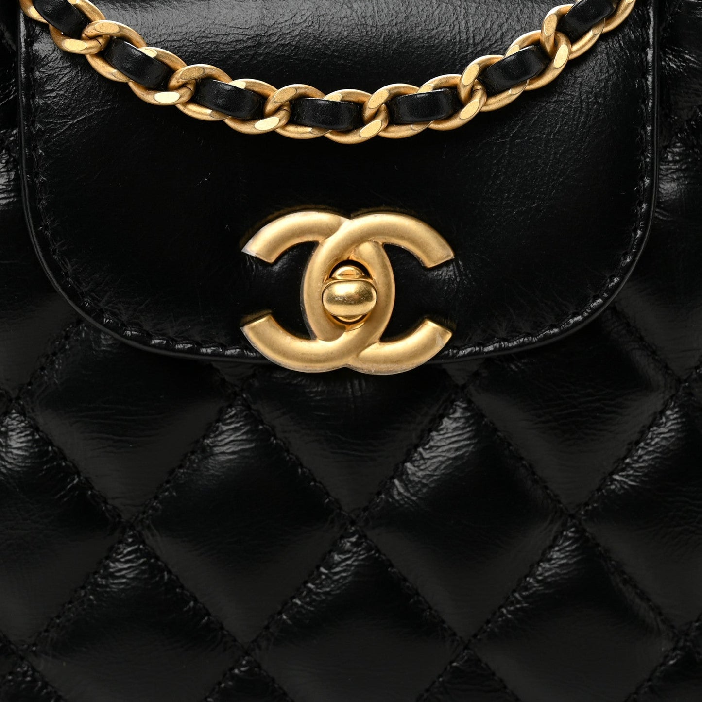 Shiny Aged Calfskin Quilted Nano Kelly Shopper Black