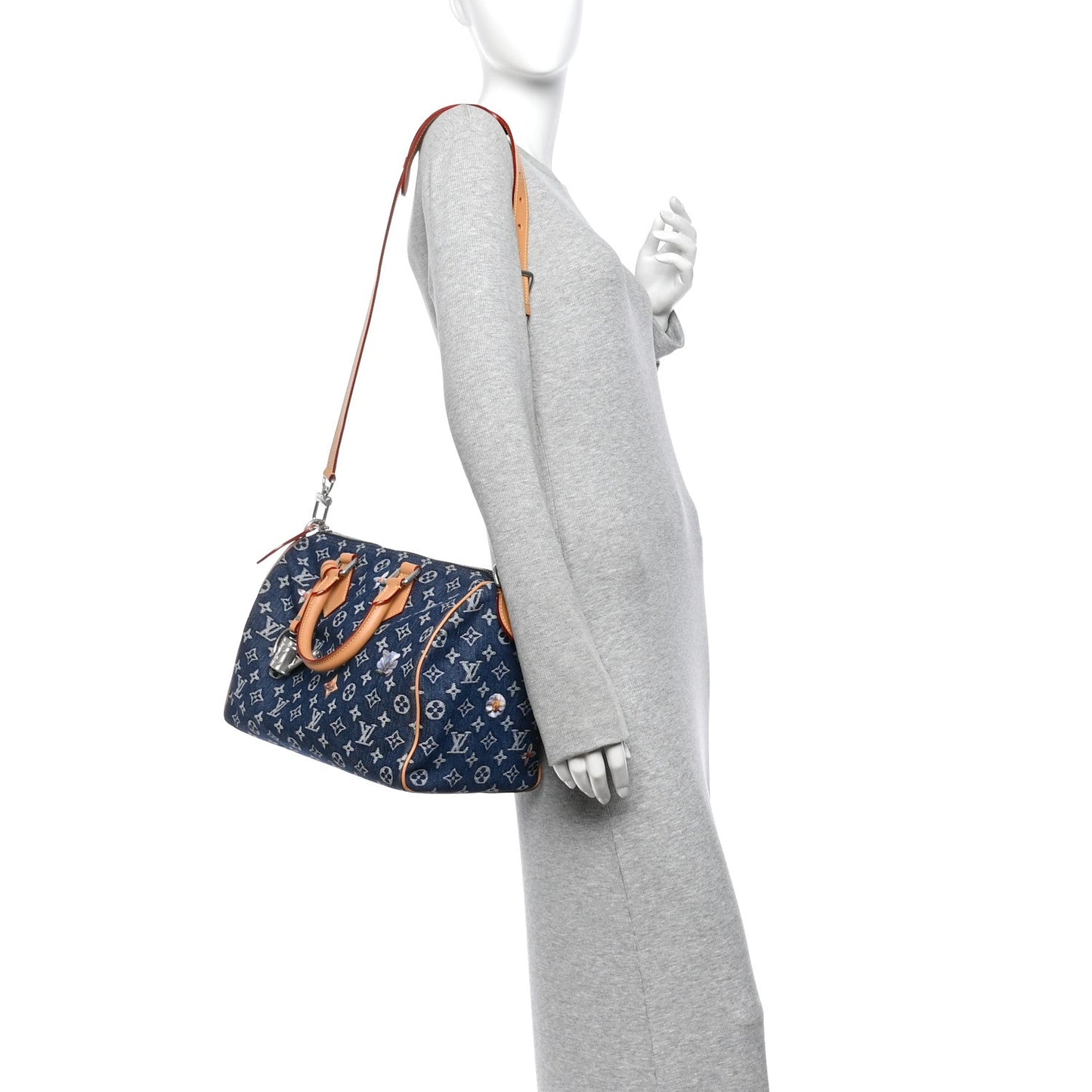 Monogram Heritage Denim Flowers Speedy Soft 30 Blue