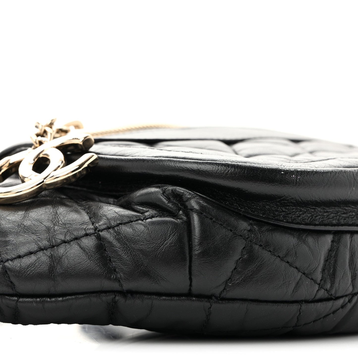Aged Calfskin Quilted Waist Bag With Coin Purse Black