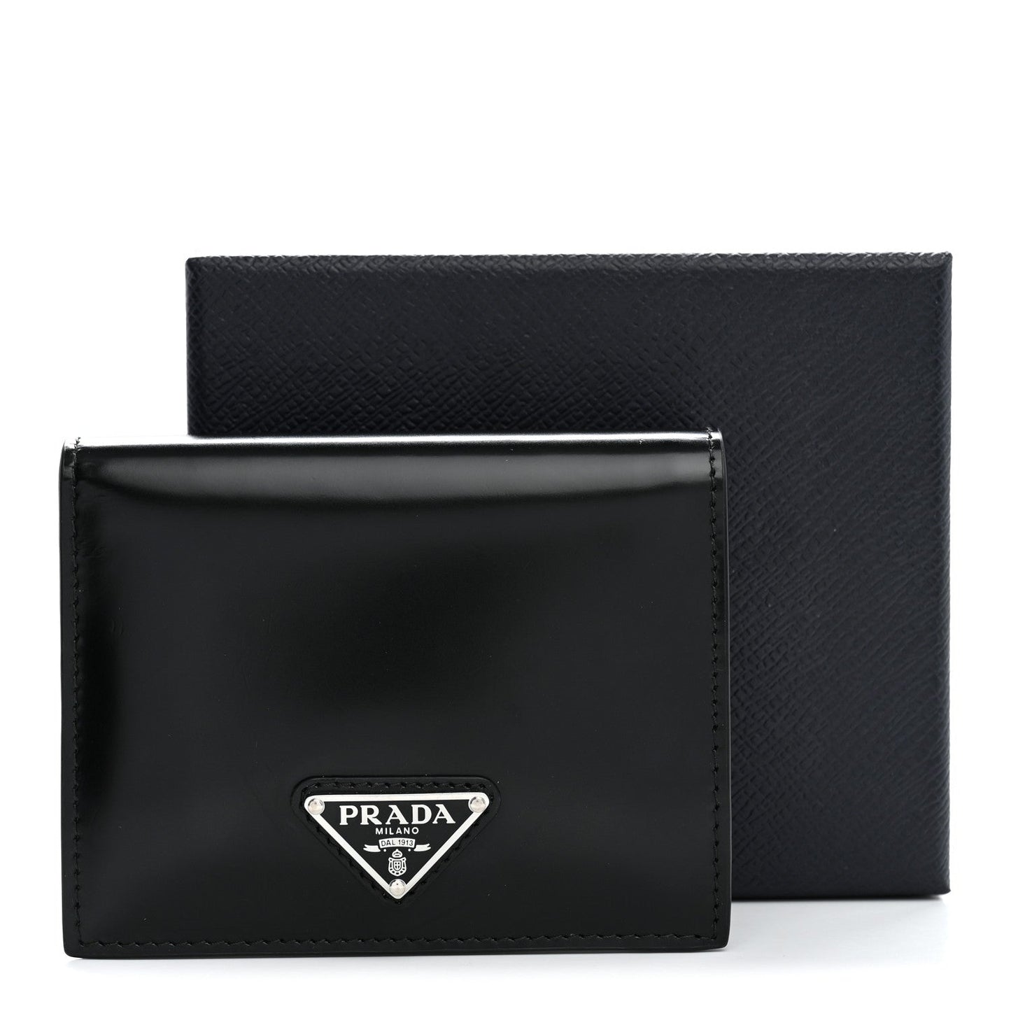Brushed Calfskin Small Triangle Bi-Fold Wallet Black