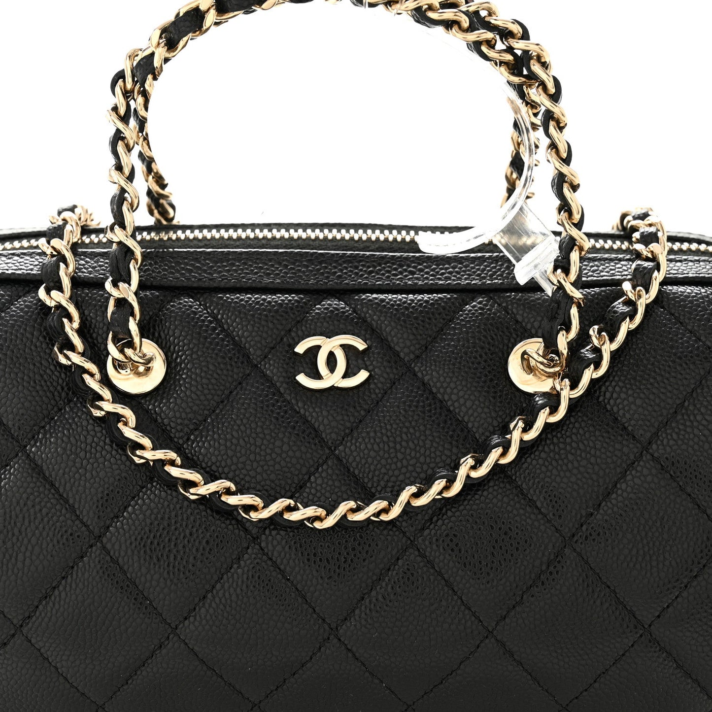 Caviar Quilted Barrel Clutch With Chain Black