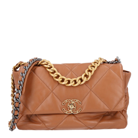 Lambskin Quilted Large Chanel 19 Flap Brown