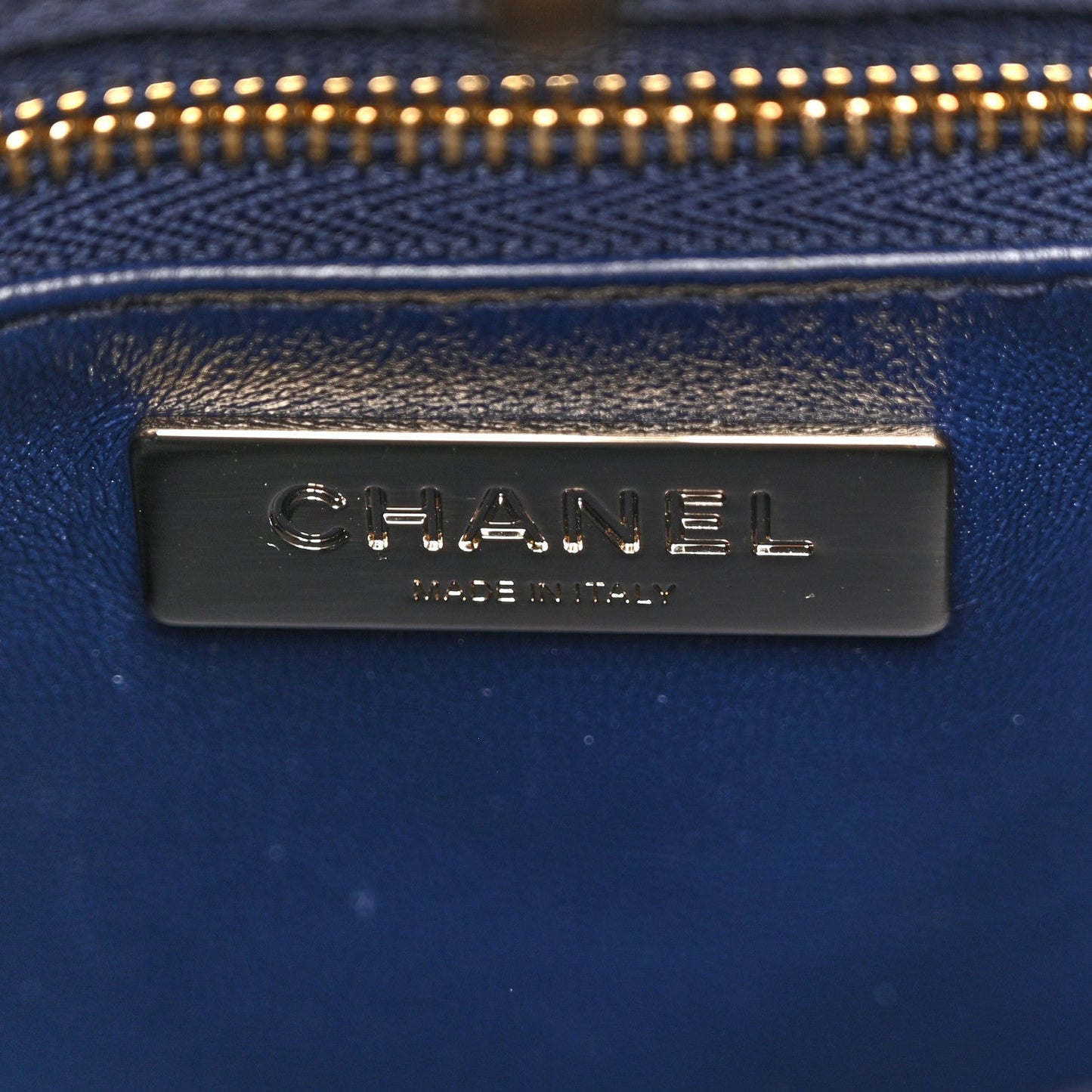 Shiny Crumpled Calfskin Quilted Mini 31 Shopping Bag Navy Blue