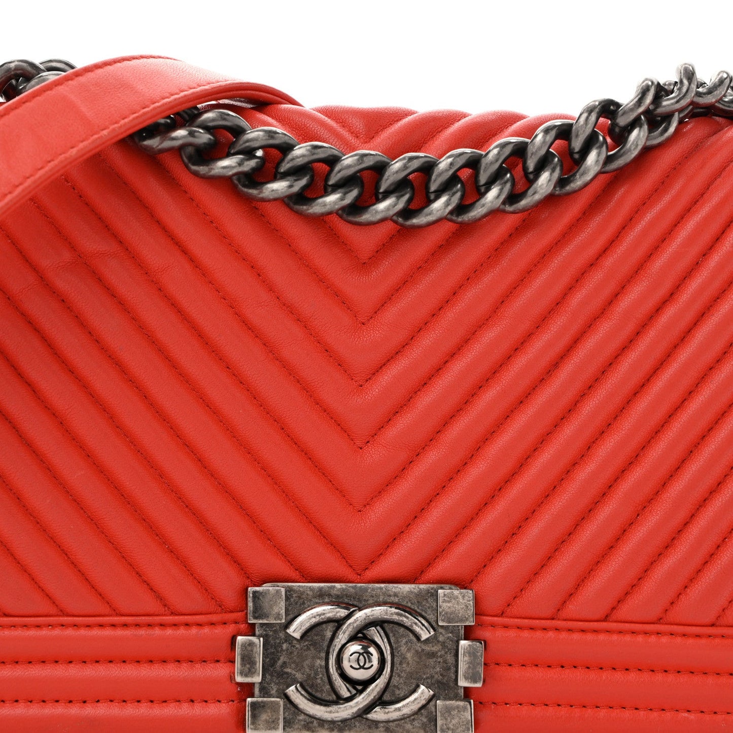 Wrinkled Lambskin Chevron Quilted Medium Boy Flap Orange
