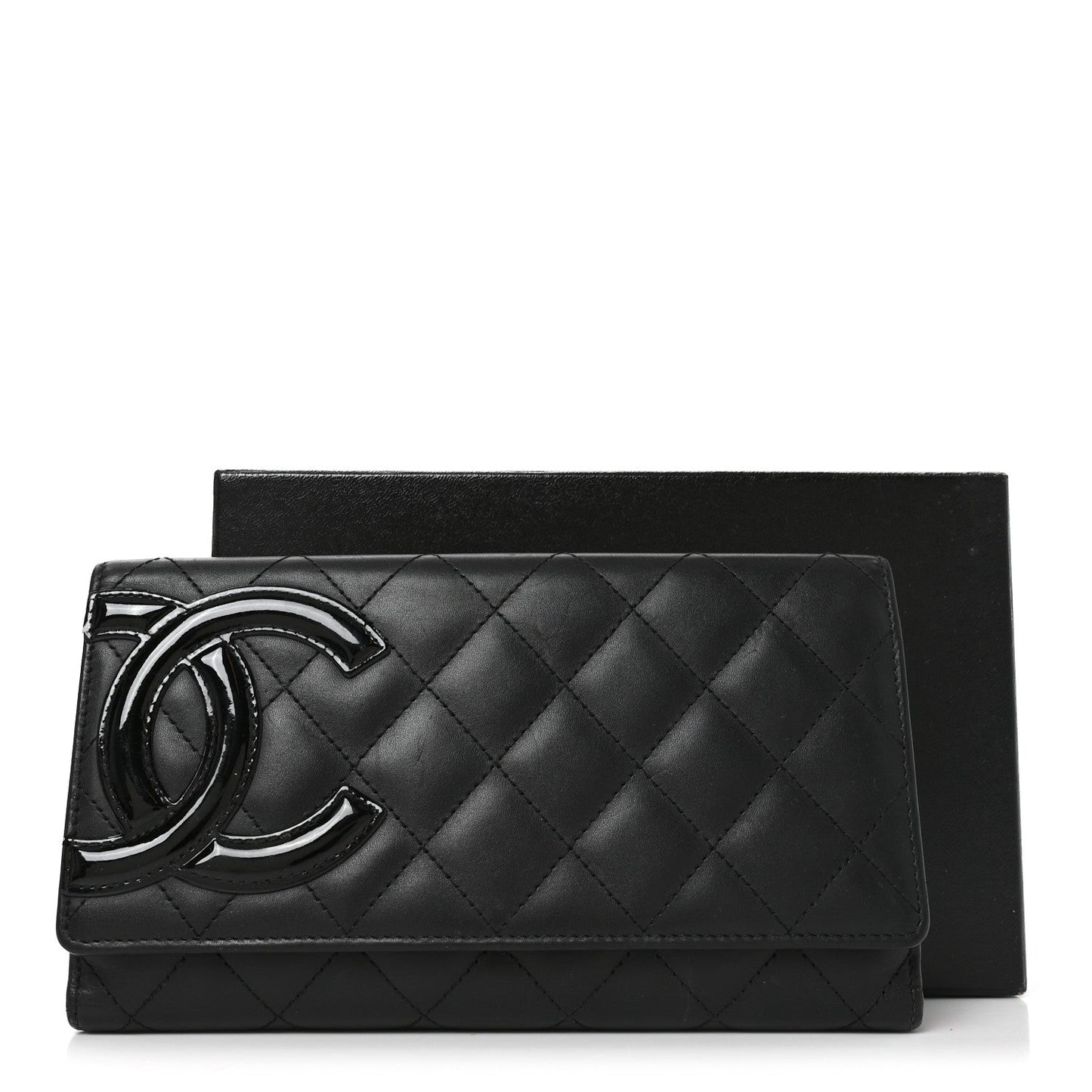 Calfskin Quilted Cambon Long Double Wallet Black