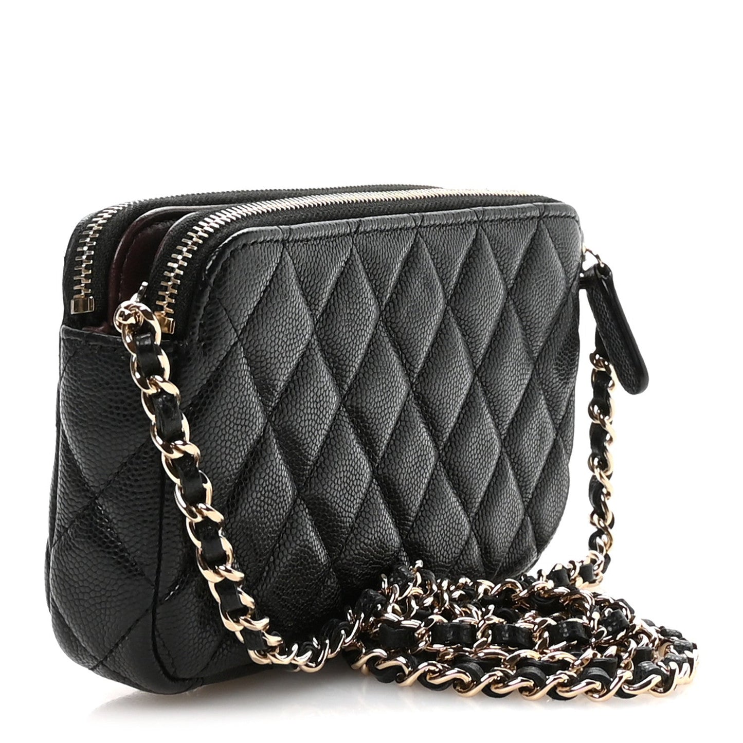 Caviar Quilted Small Clutch With Chain Black