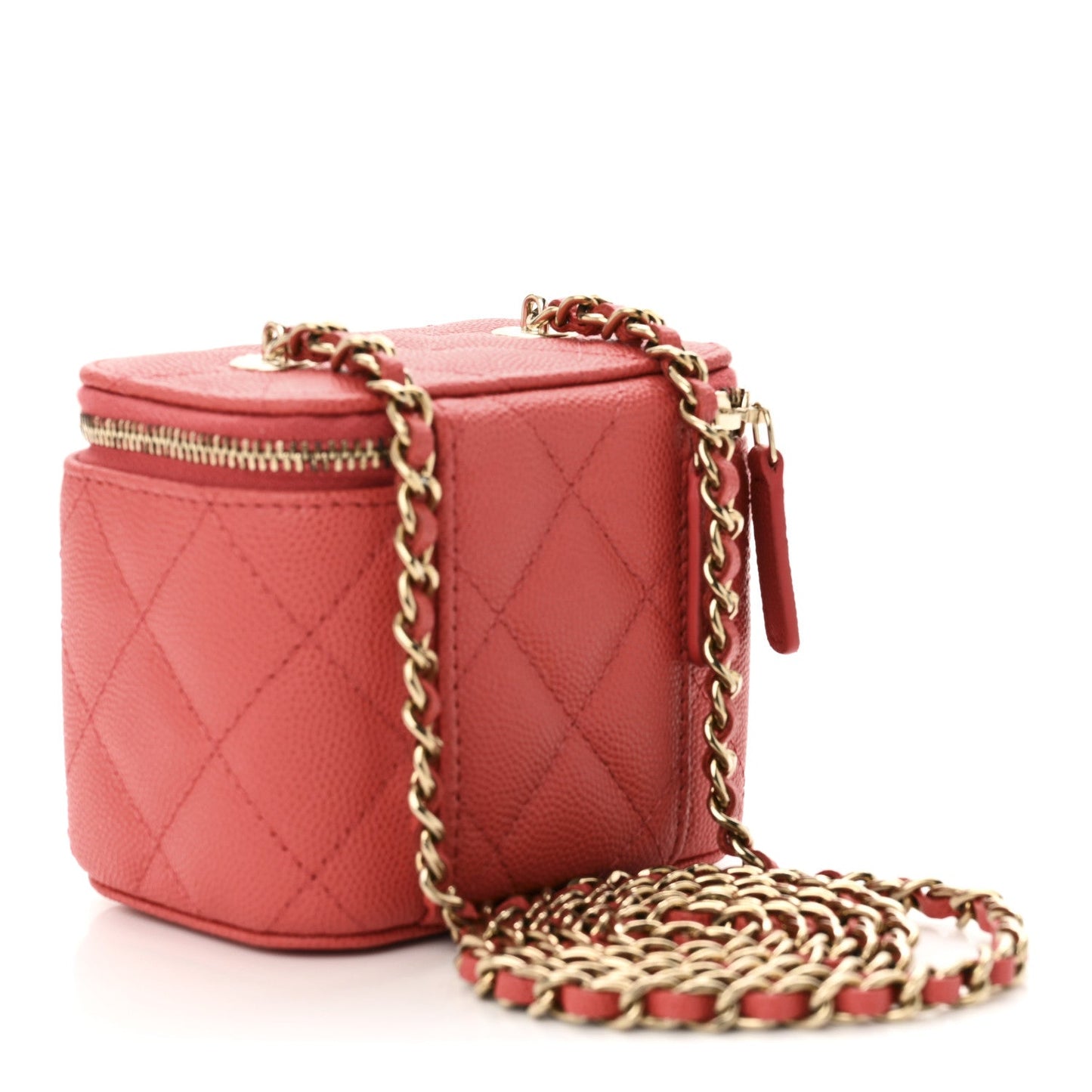 Caviar Quilted Mini Vanity Case With Chain Dark Pink