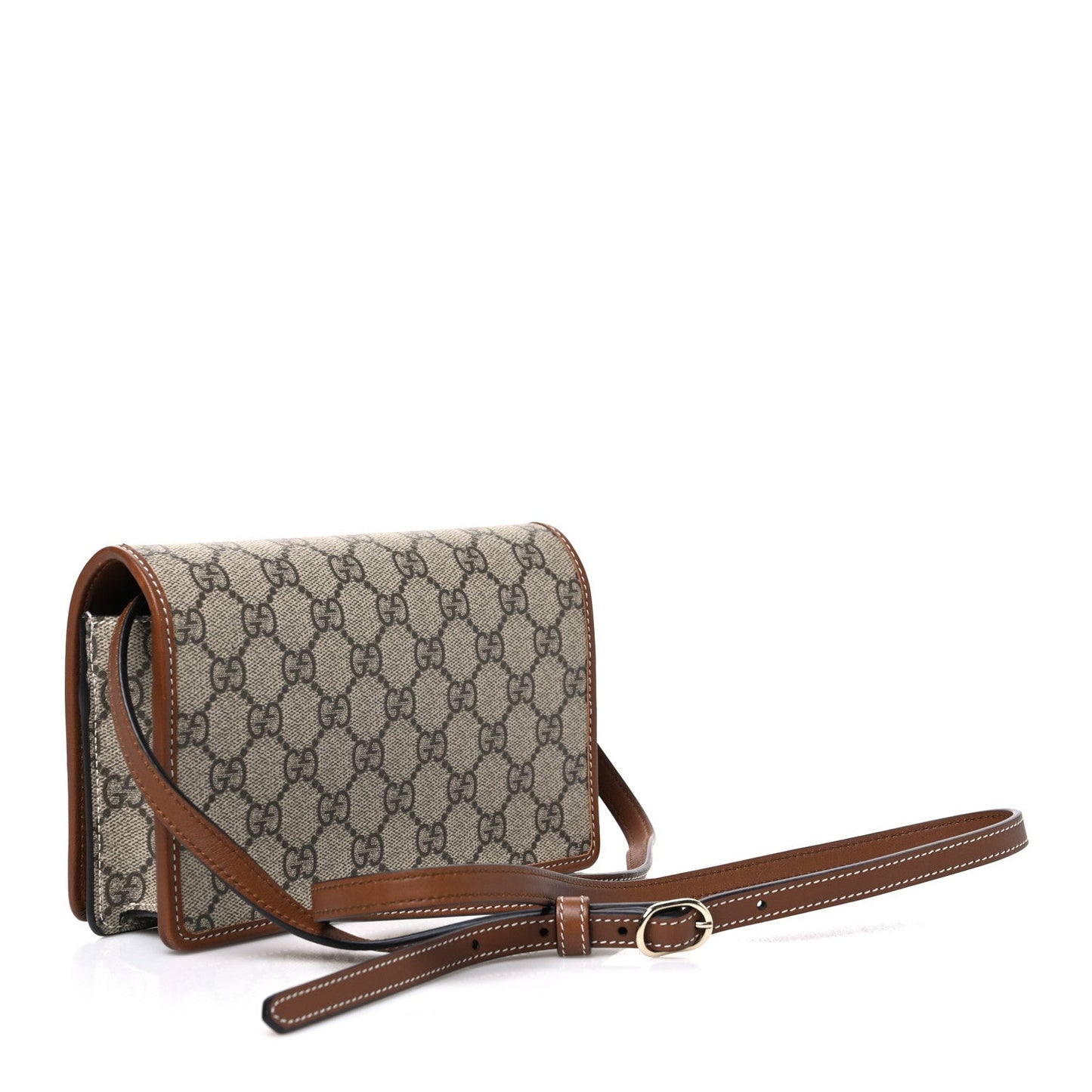 GG Emblem Monogram Wallet With Strap Beige Brown