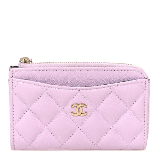 Caviar Quilted CC Zip Around Card Holder Light Pink Light Pink