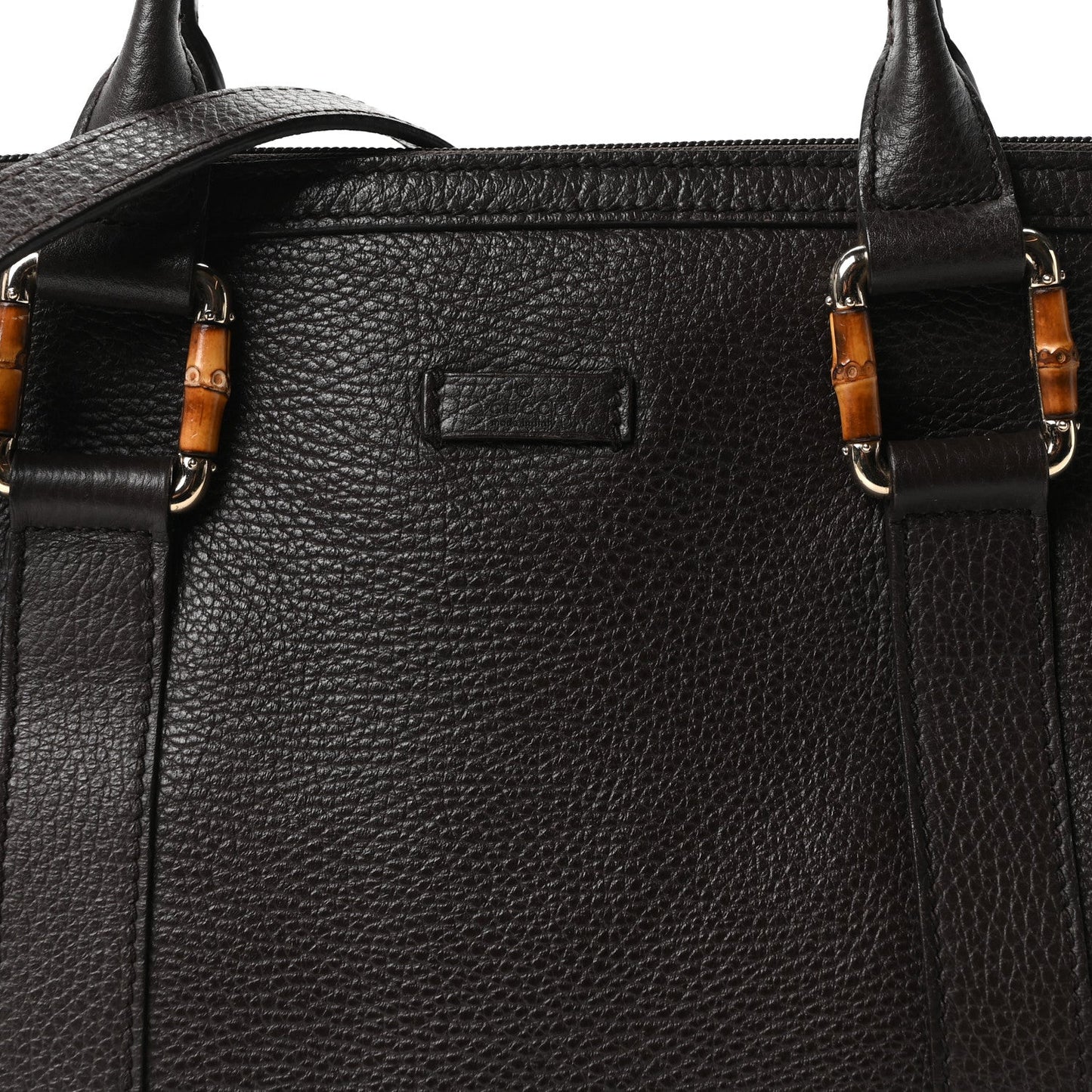 Calfskin Bamboo Top Handle Tote Dark Brown