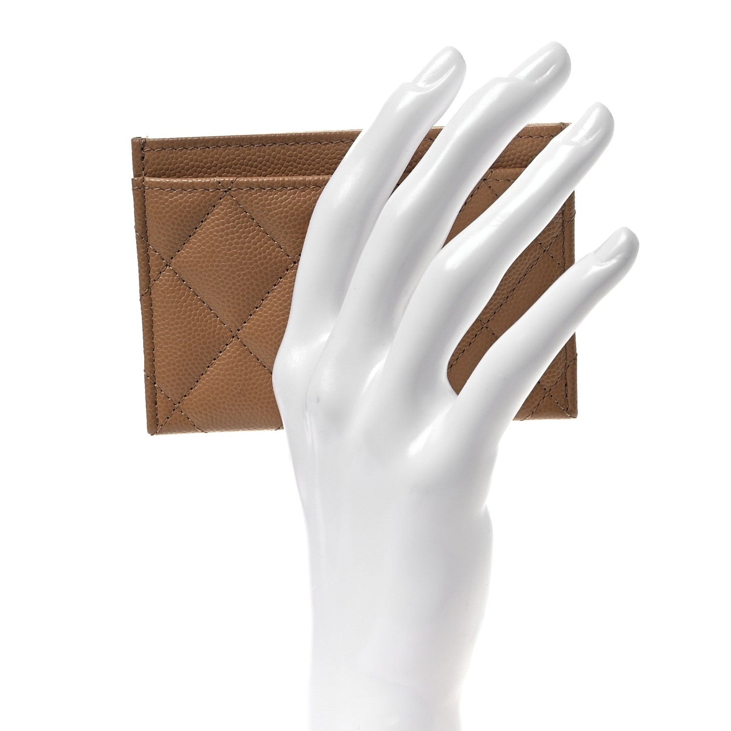 Caviar Quilted CC Card Holder Beige