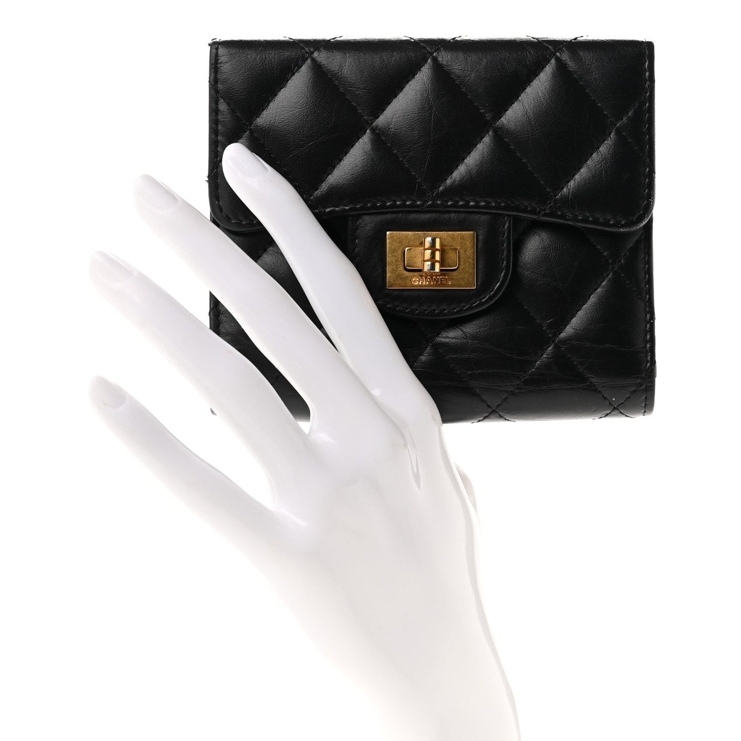 Aged Calfskin Quilted Reissue Compact Wallet Black