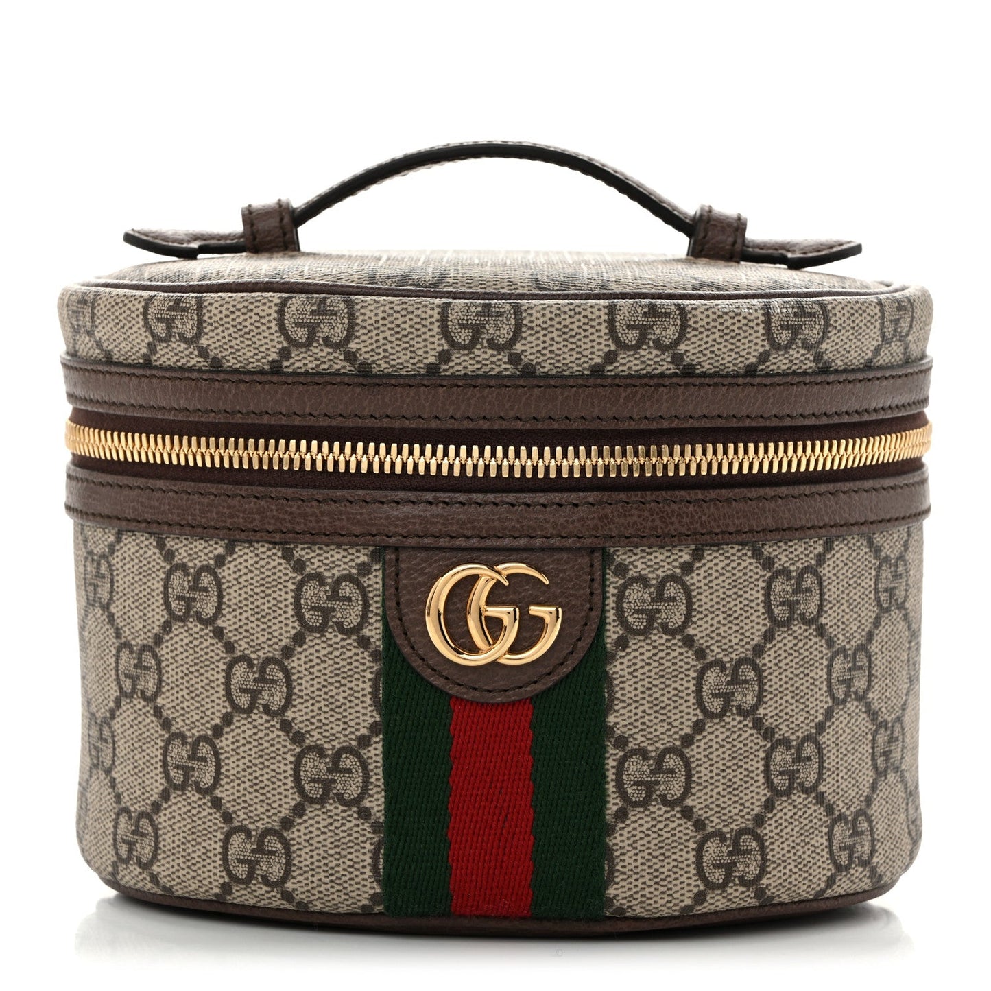 GG Supreme Monogram Textured Calfskin Web Ophidia Vanity Cosmetic Case Beige Ebony New Acero