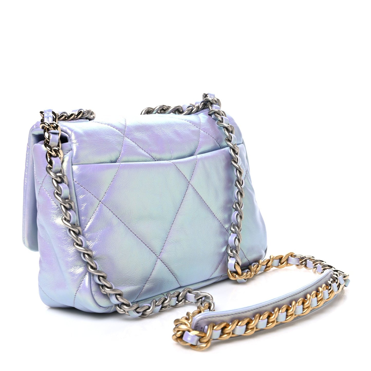 Iridescent Calfskin Quilted Medium Chanel 19 Flap Light Purple Blue