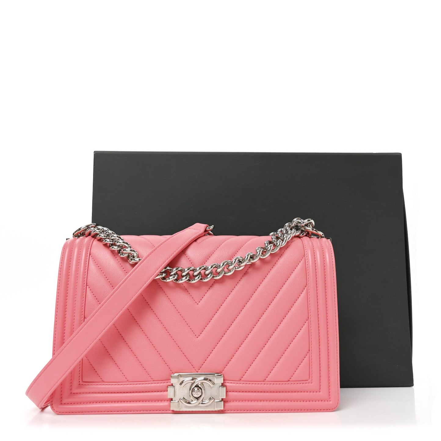 Calfskin Chevron Quilted New Medium Boy Flap Pink