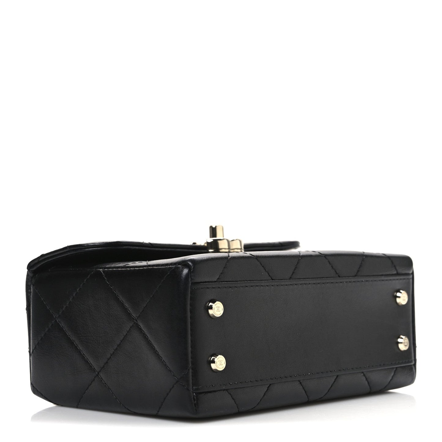 Shiny Calfskin Quilted CC Handle Vanity Flap Bag Black