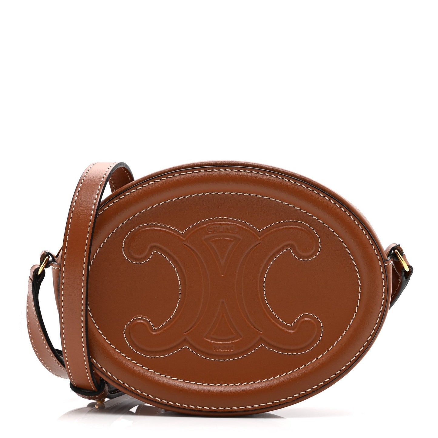 Smooth Calfskin Cuir Small Triomphe Oval Crossbody Purse Tan