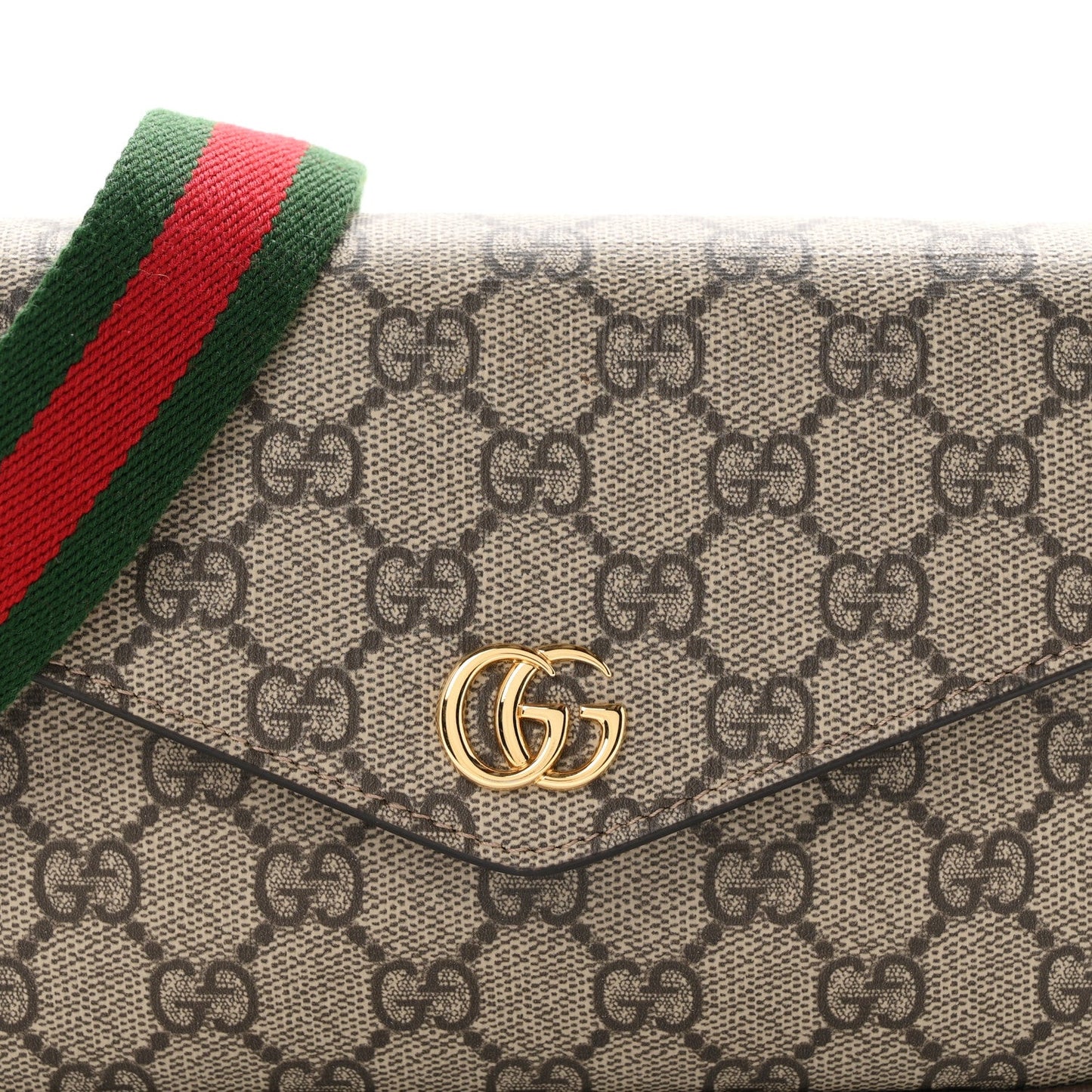 GG Supreme Monogram Textured Dollar Calfskin Web Mini Ophidia Envelope Shoulder Bag Beige Ebony
