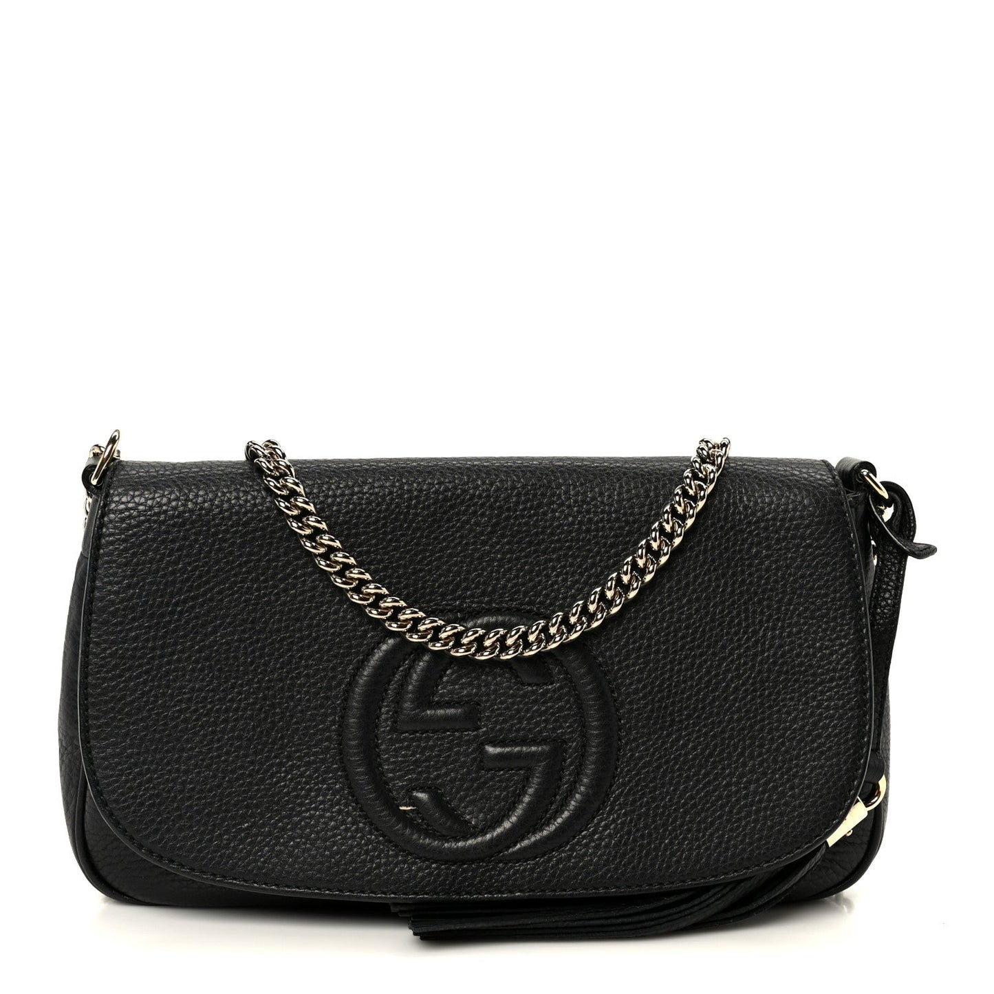 Pebbled Calfskin Medium Soho Flap Crossbody Black