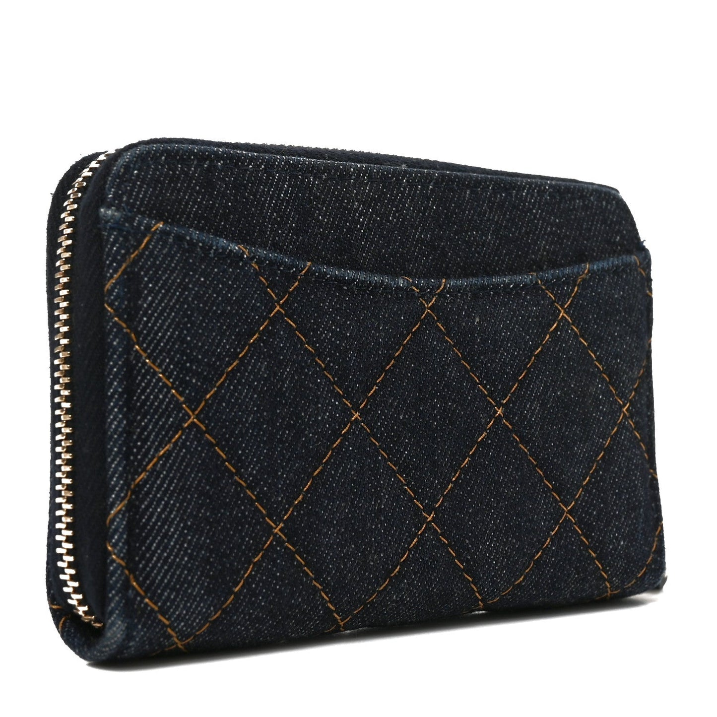 Denim Quilted Zip Coin Purse Dark Blue Orange