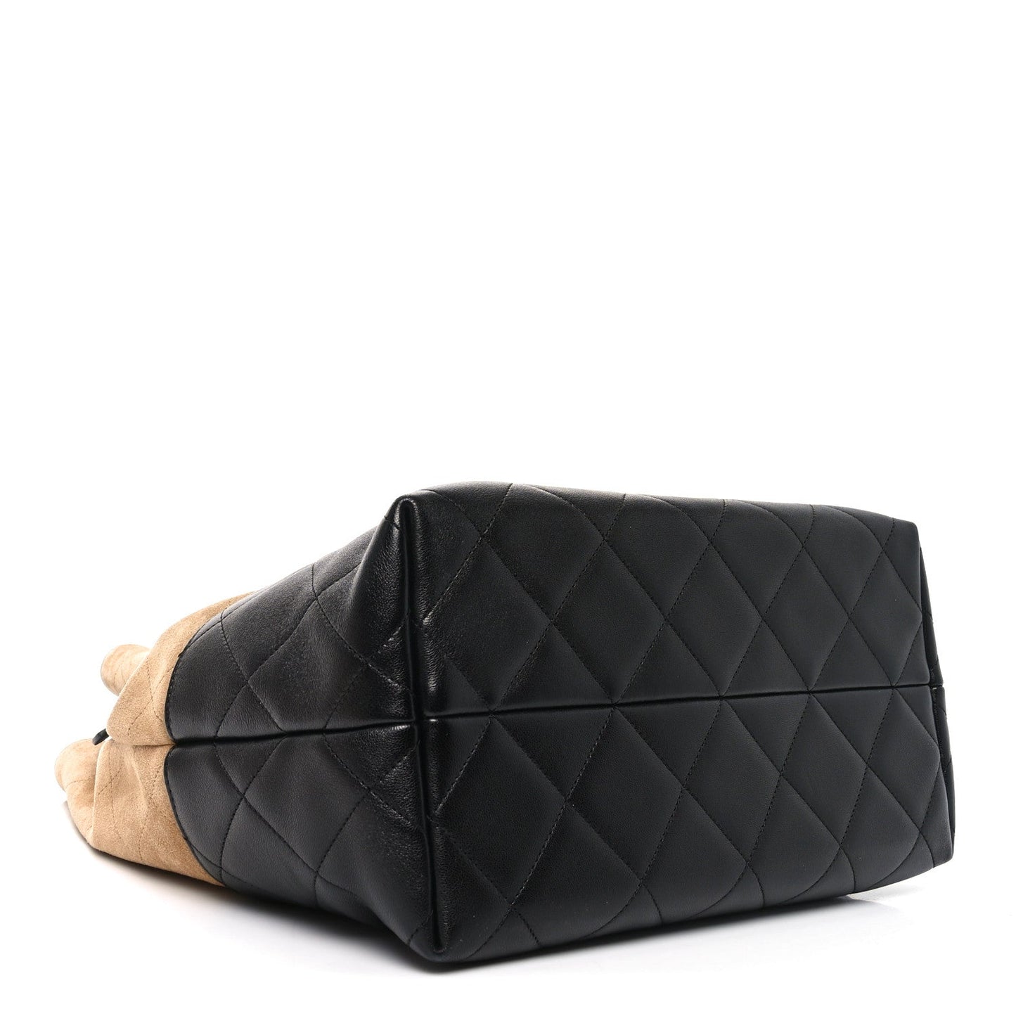 Suede Calfskin Shiny Lambskin Quilted Large Coco Base Shopping Bag Beige Black