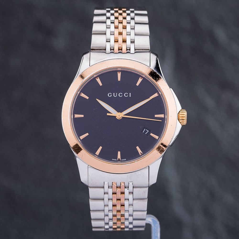 Gucci G Timeless Black Dial Two Tone Steel Strap Watch For Women - YA126512
