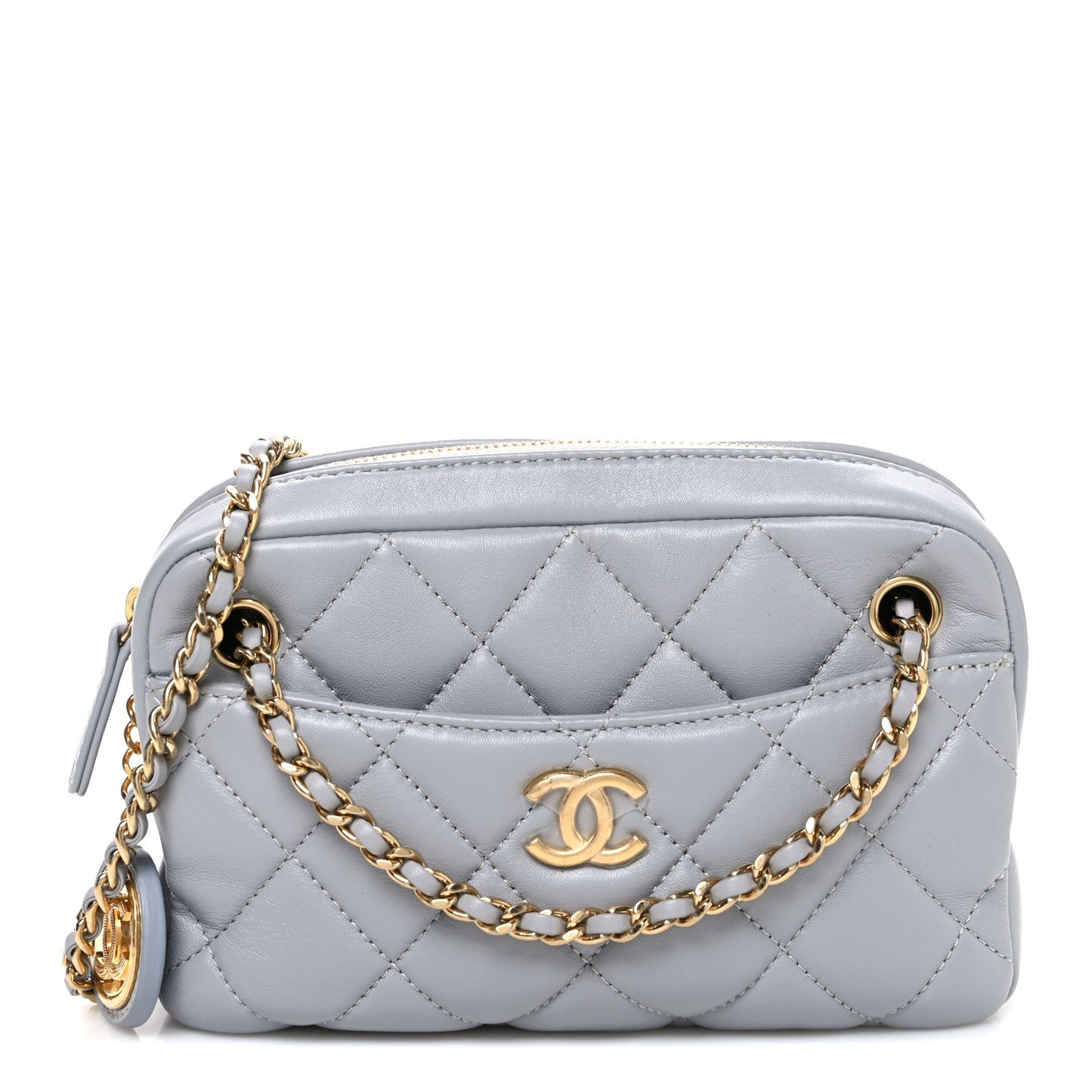 Lambskin Quilted Mini Camera Case  Grey