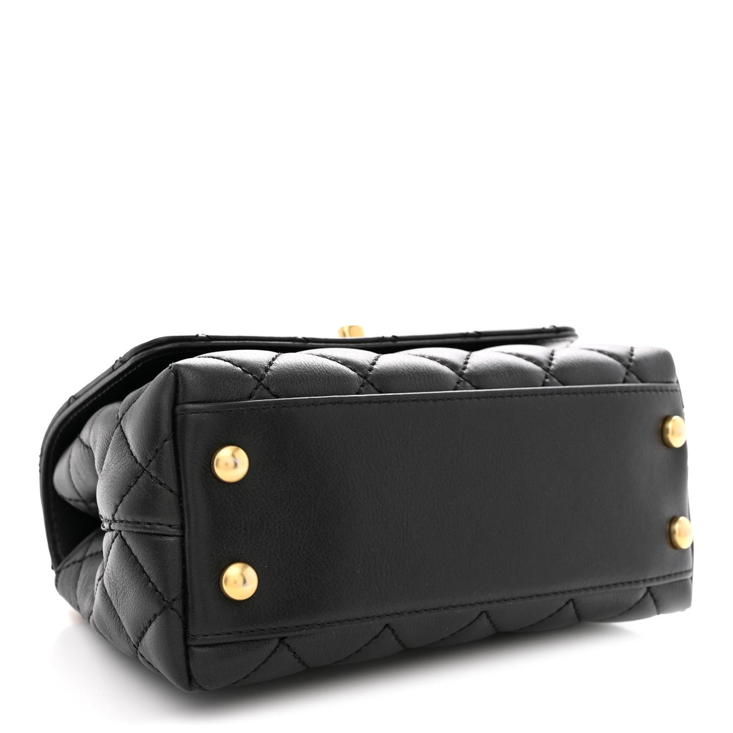 Calfskin Crystal Quilted Extra Mini Coco Handle Flap Black