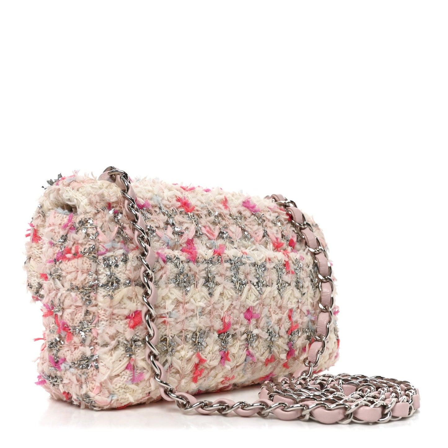 Tweed Quilted Mini Rectangular Flap Light Pink Silver Blue