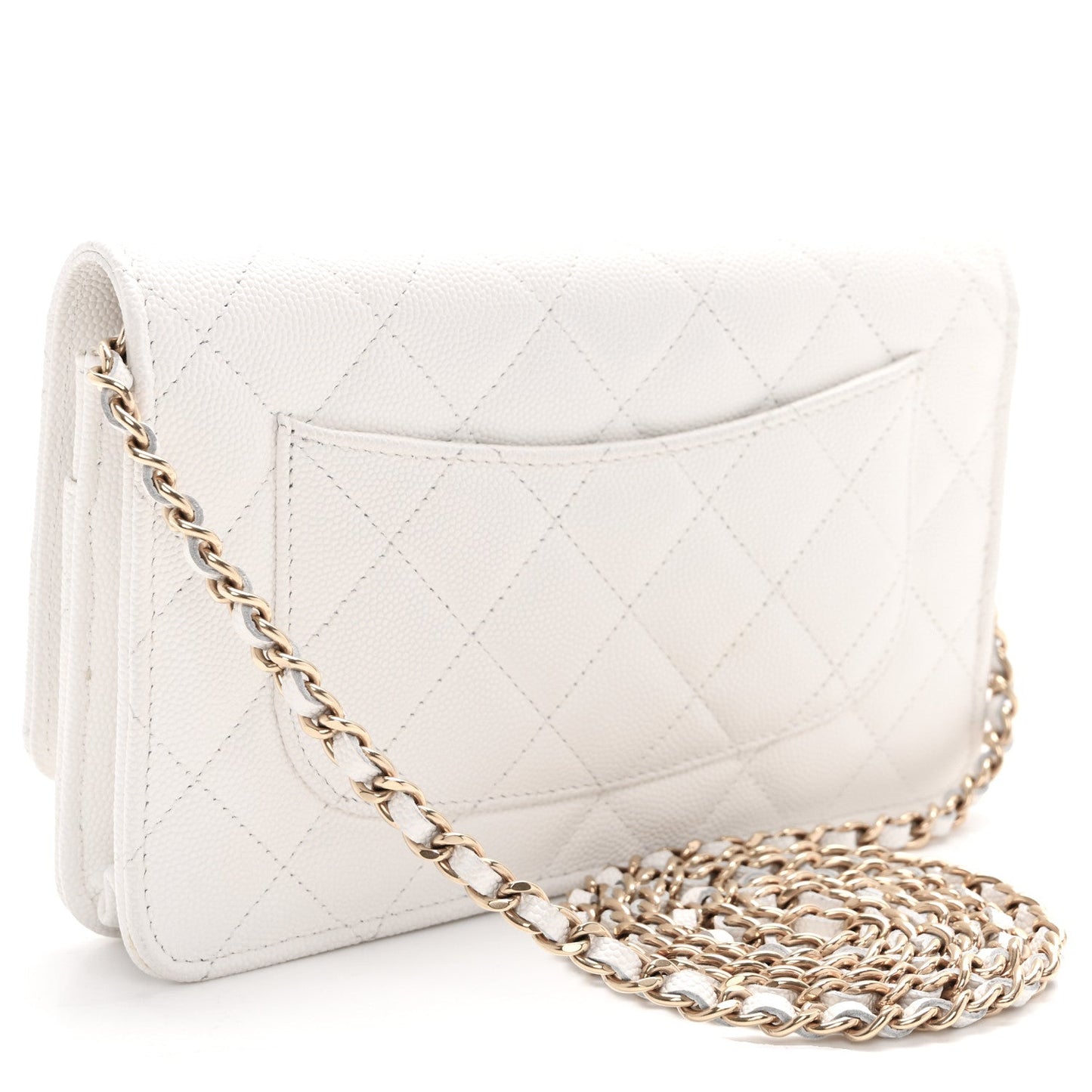 Caviar Quilted Enamel Coco Casino Wallet On Chain WOC White