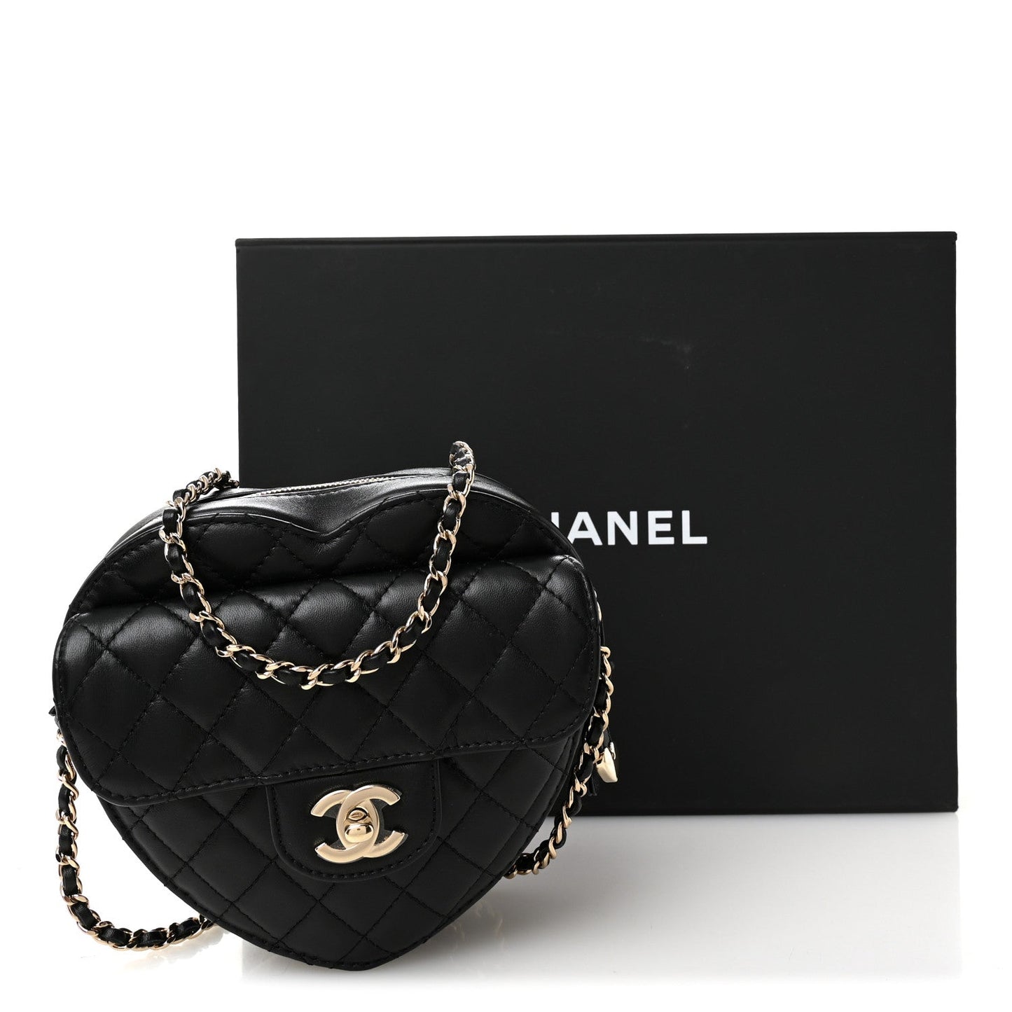 Lambskin Quilted CC In Love Heart Bag Black