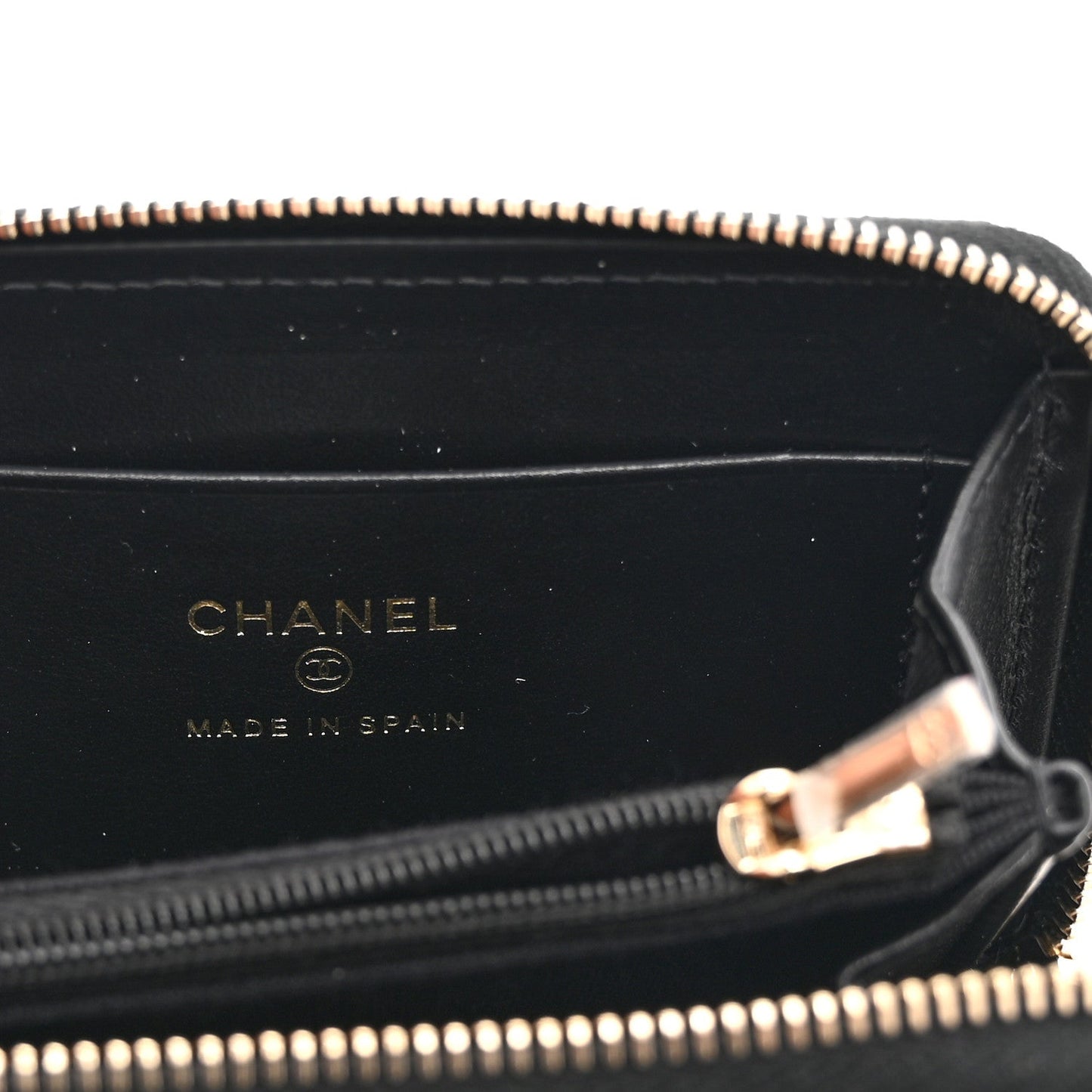 Caviar Quilted Crystal Zip Around Coin Purse Wallet Black