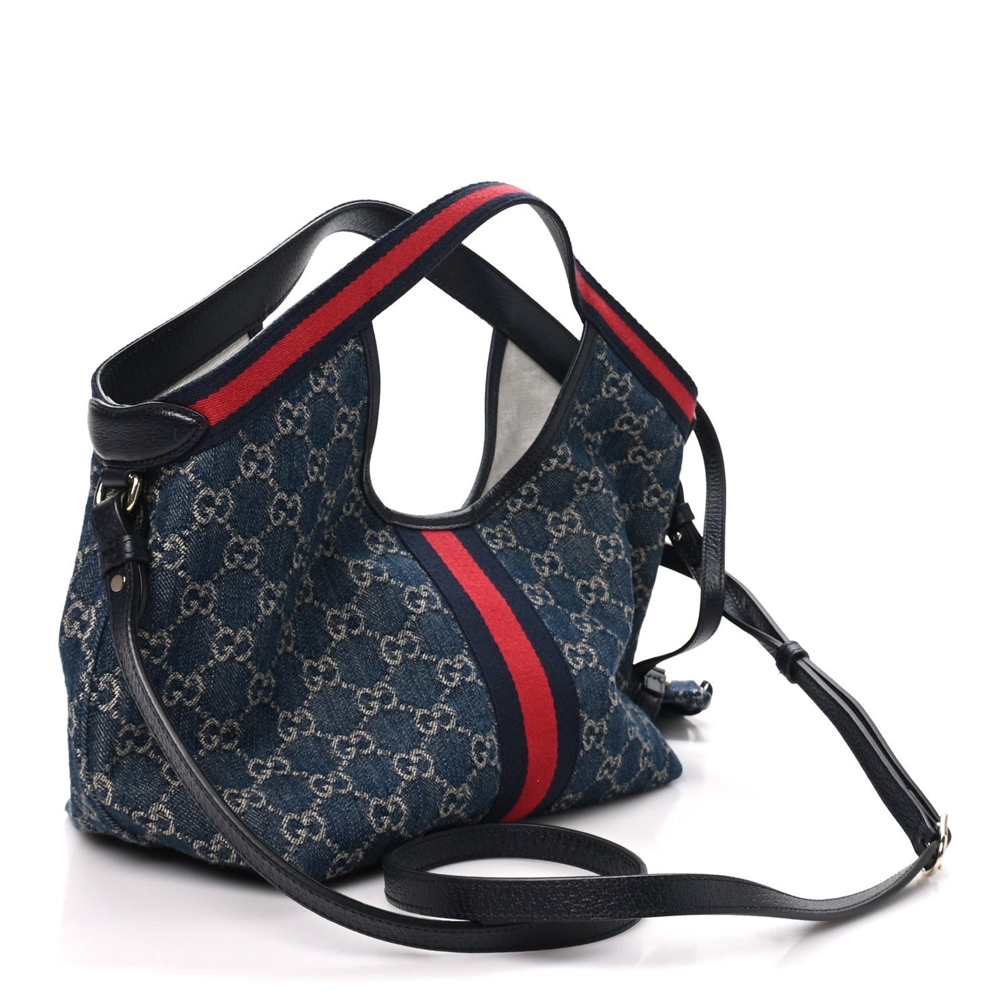 Denim GG Monogram Web Small Giglio Tote Blue White