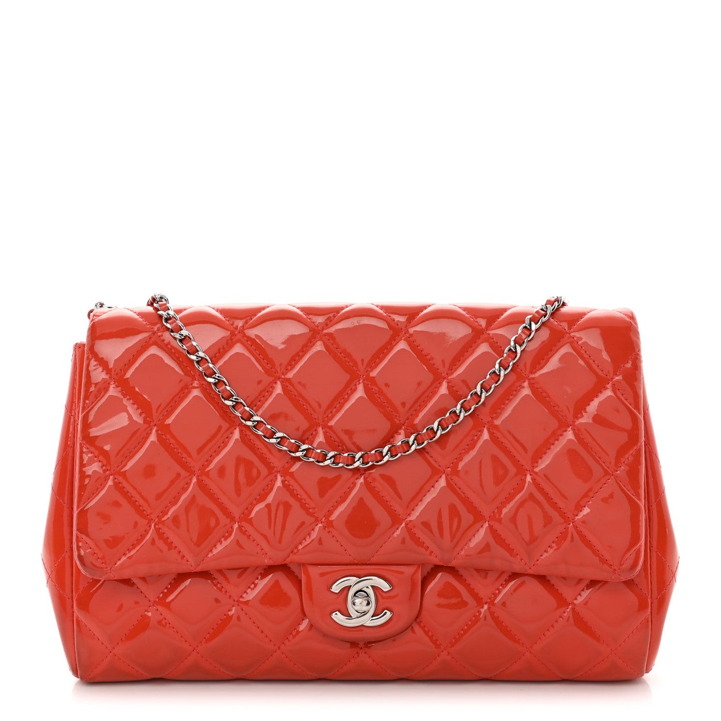 Patent Quilted Clutch with Chain Flap Dark Pink