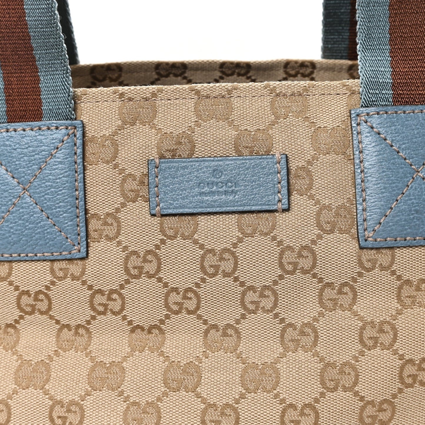 GG Monogram Medium Web Handle Bucket Tote Blue