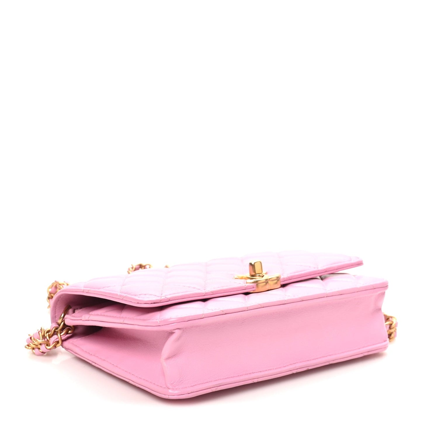 Lambskin Quilted Secret CC Wallet On Chain WOC Pink