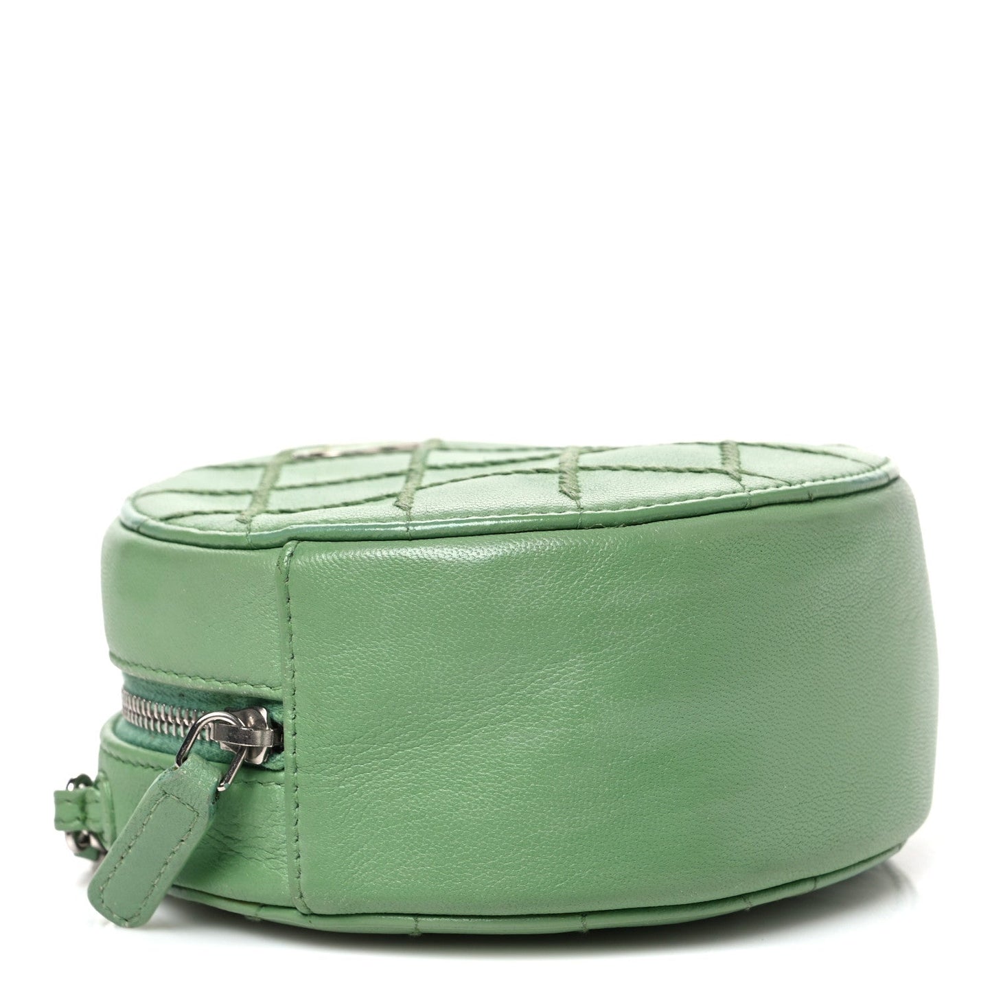 Lambskin Stitch Round Clutch With Chain Green
