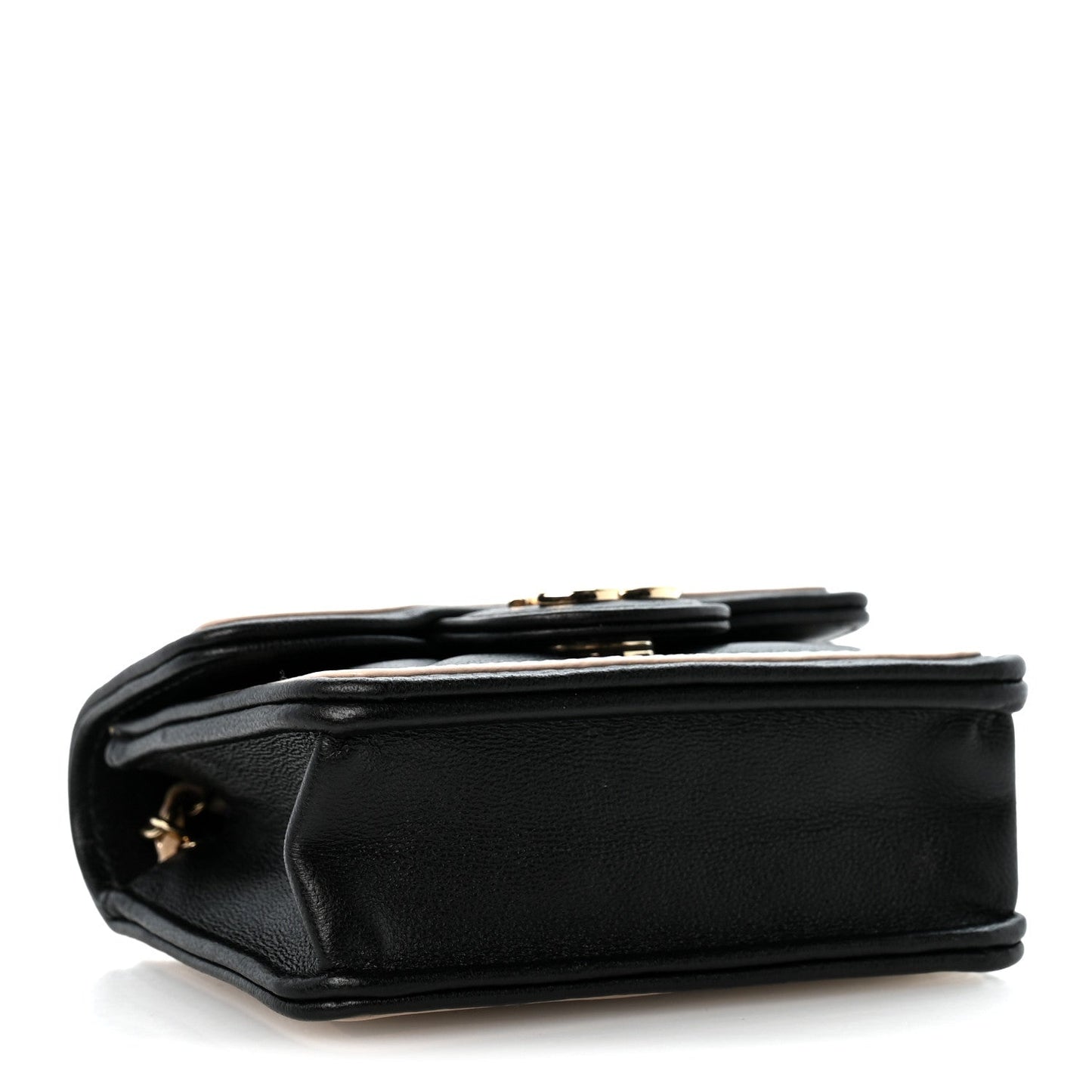 Lambskin Quilted Flap Clutch On Chain Black Beige