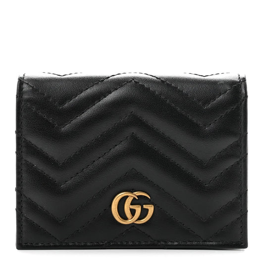 Calfskin Matelasse GG Marmont Card Case Wallet Black
