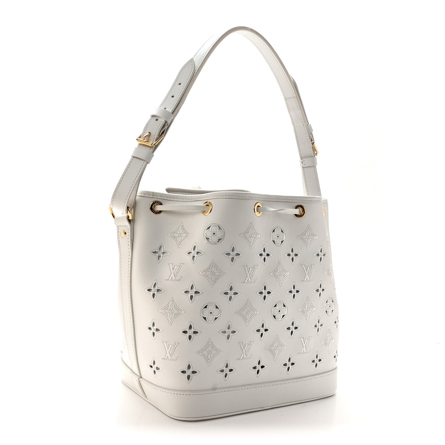 Calfskin Monogram Cutout Petit Noe White