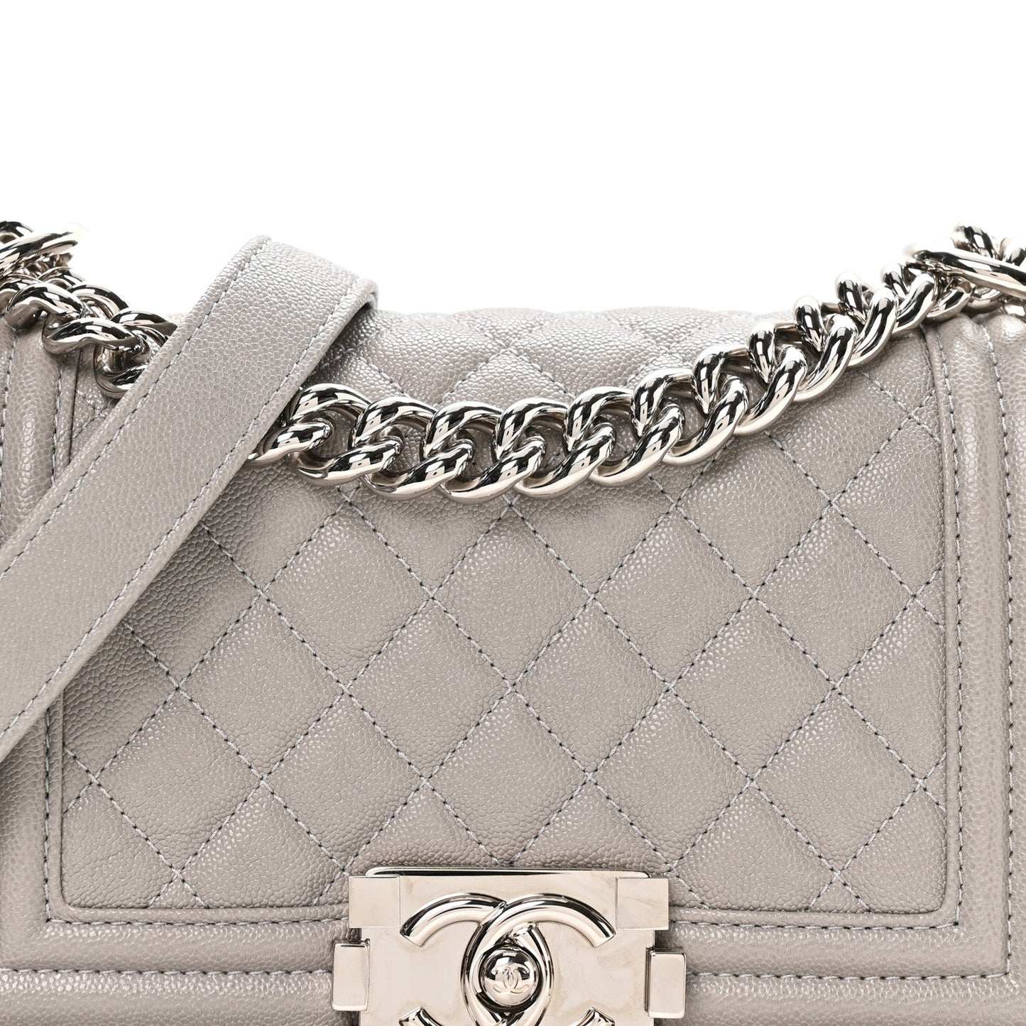 Caviar Quilted Small Boy Flap Grey