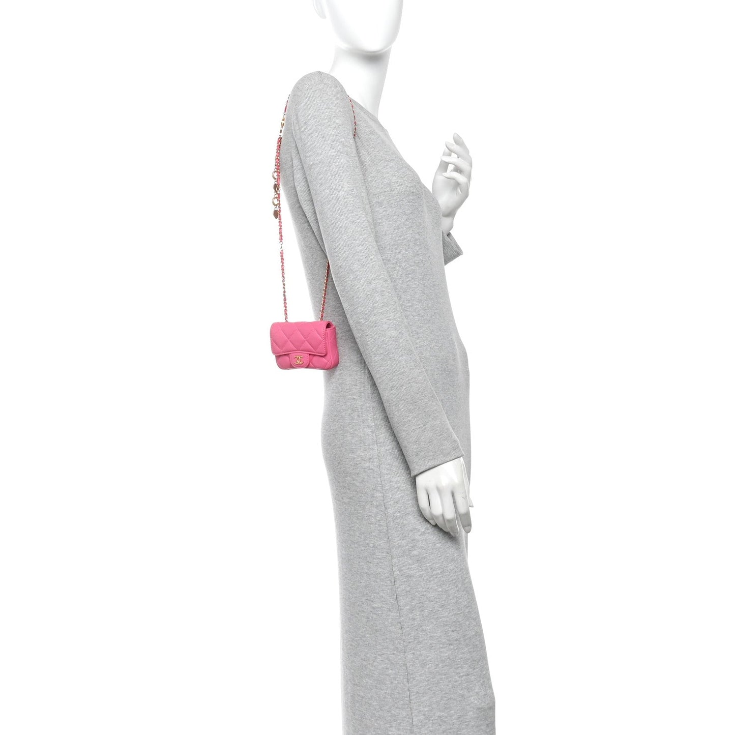 Lambskin Enamel Quilted Mini Chain Belt Bag Pink
