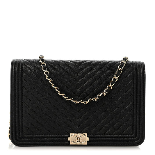 Caviar Chevron Quilted Boy Wallet On Chain WOC Black