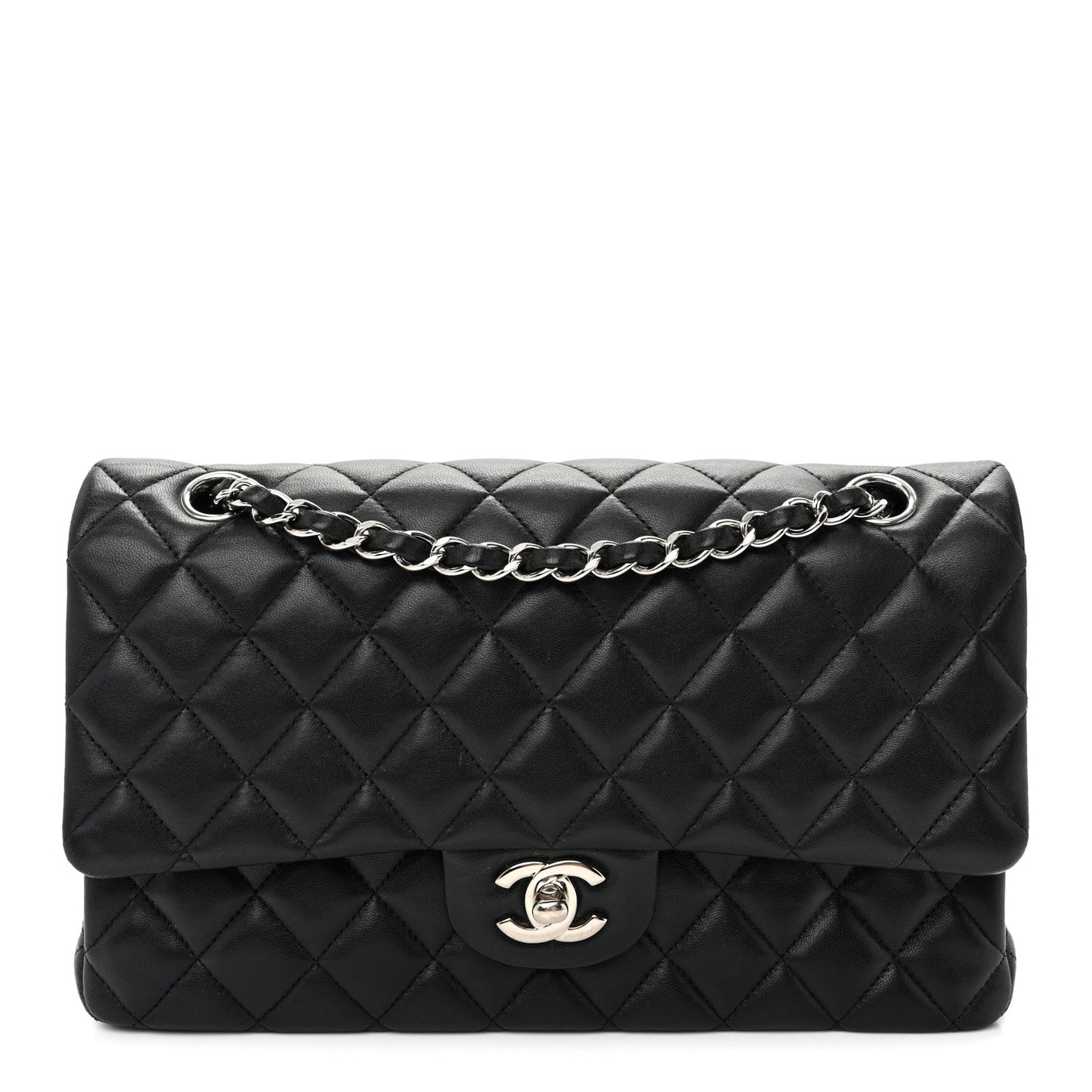 Lambskin Quilted Medium Double Flap  Black