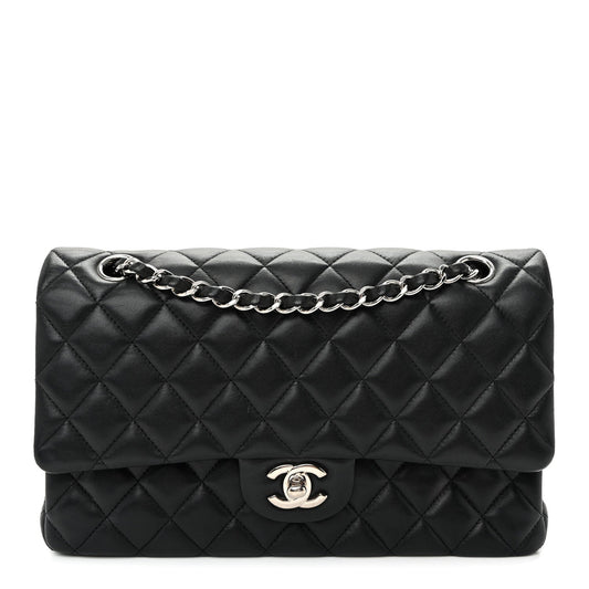 Lambskin Quilted Medium Double Flap  Black