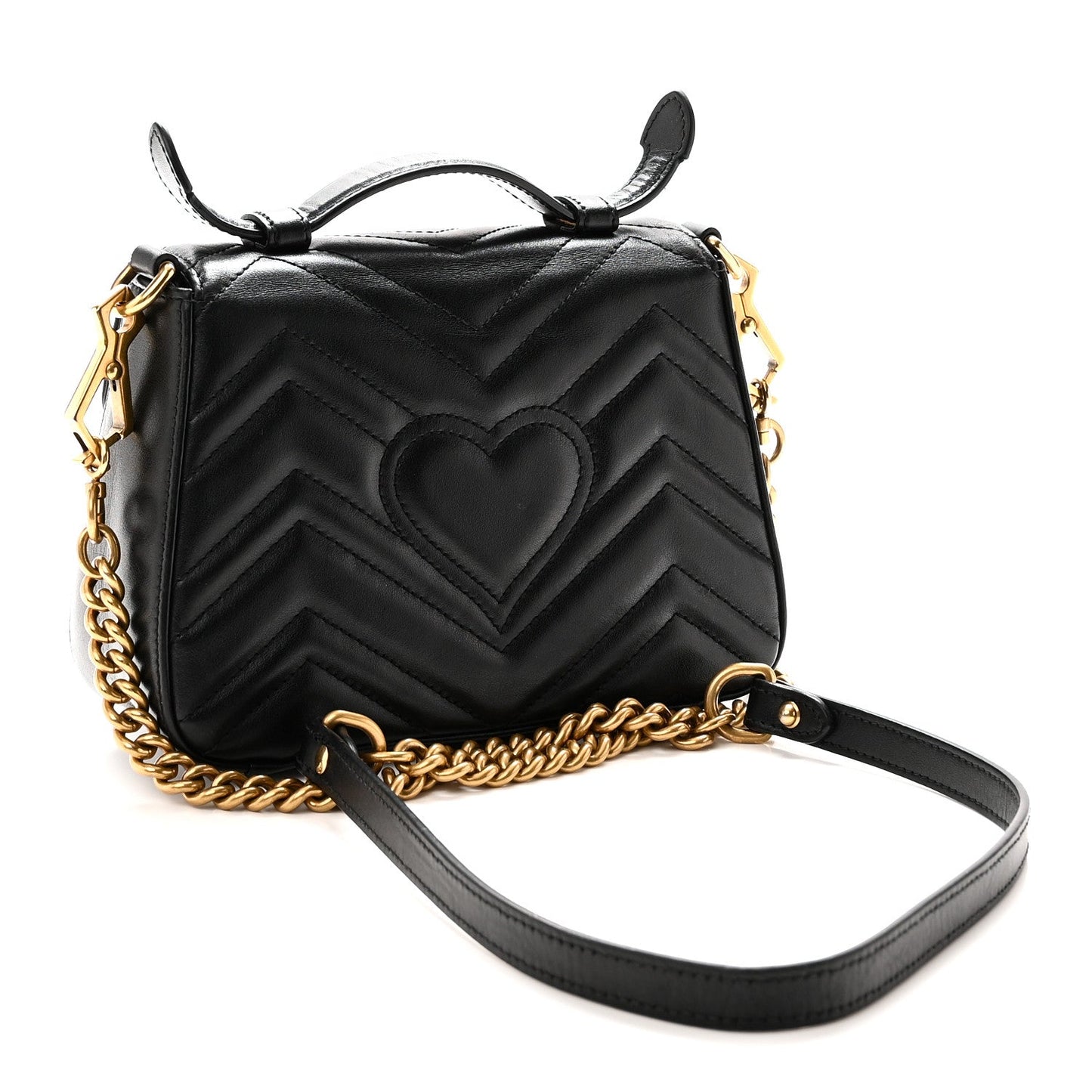 Calfskin Matelasse Mini GG Marmont Top Handle Shoulder Bag Black