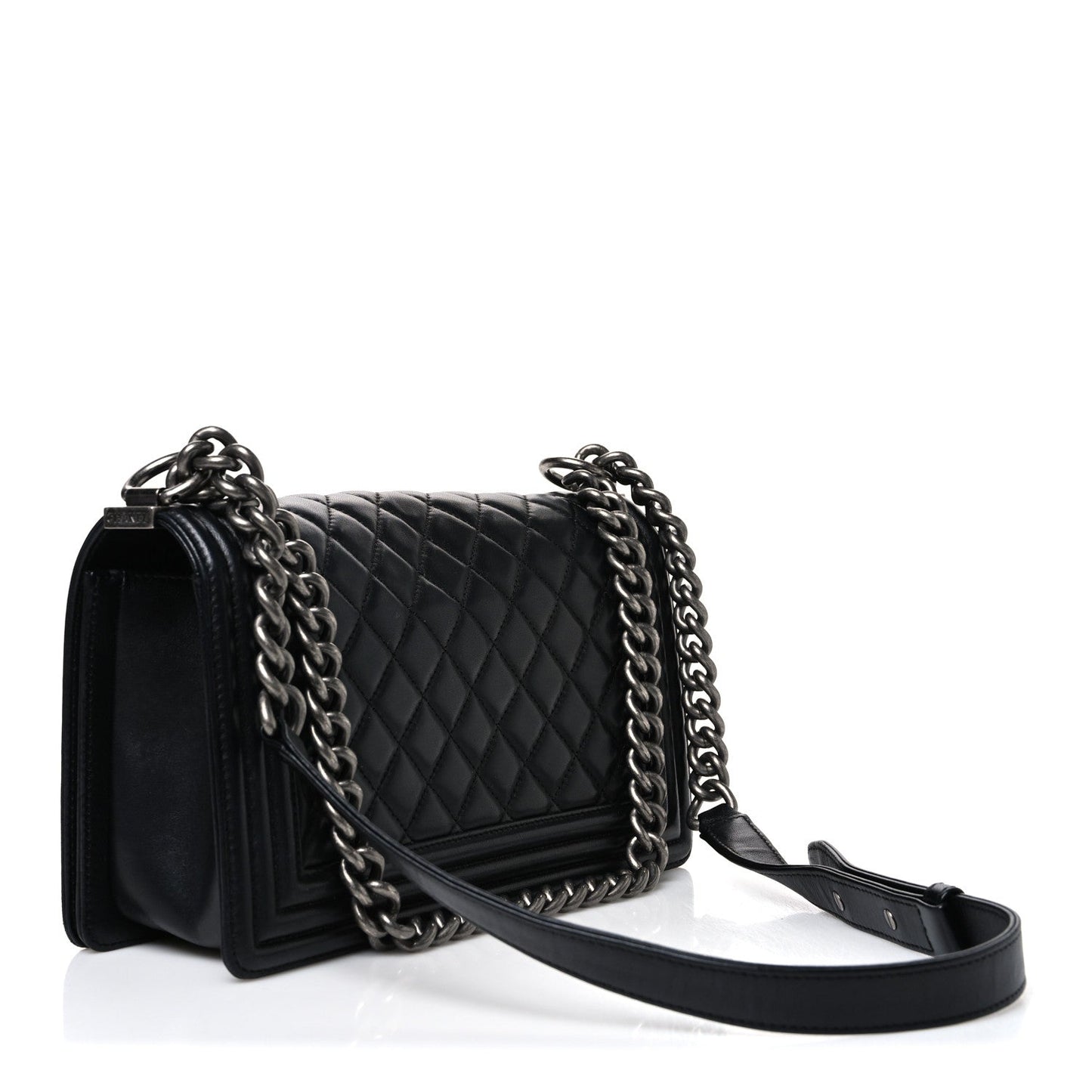 Lambskin Quilted Medium Boy Flap Black