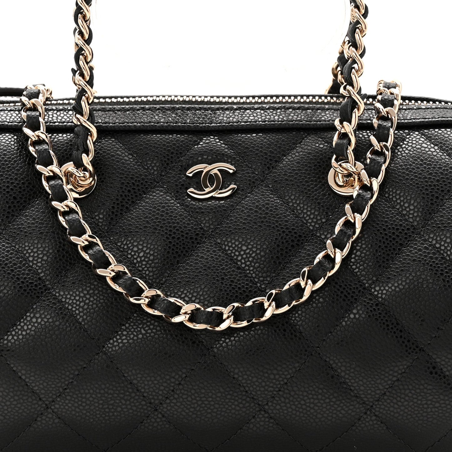 Caviar Quilted Barrel Clutch With Chain Black