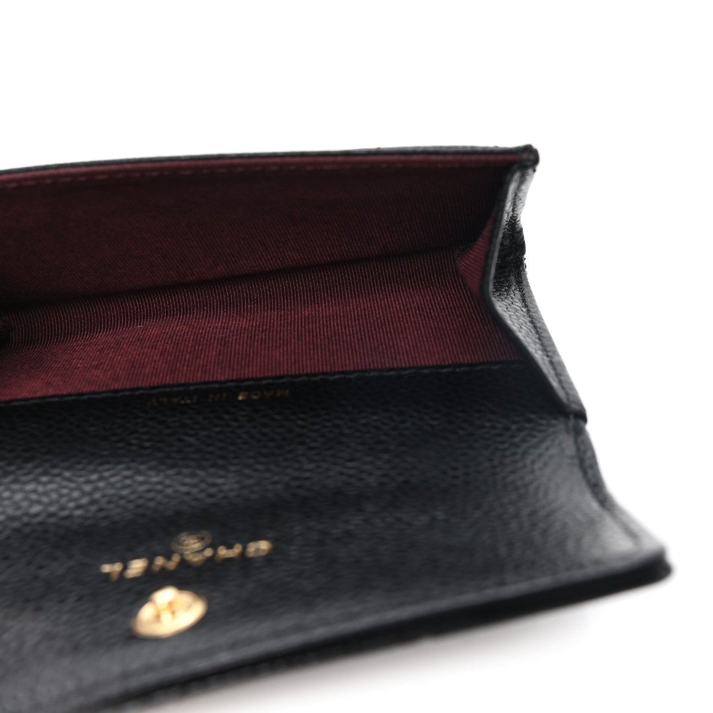 Caviar Quilted Flap Card Holder Wallet Black